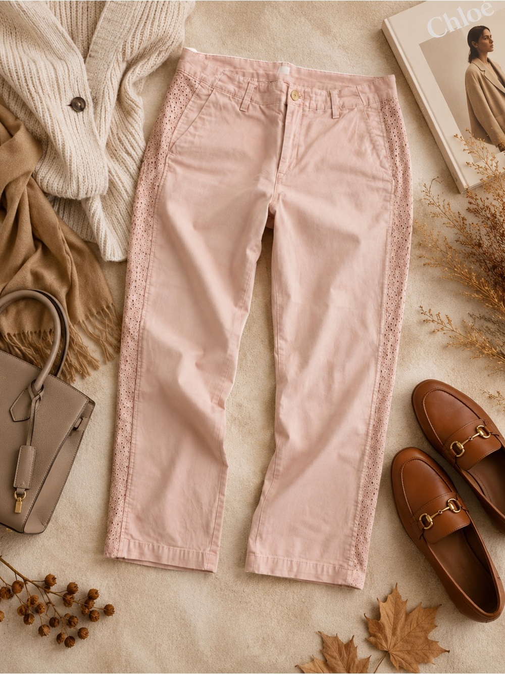 Gap Girlfriend Chinos Pink Size 10 Cropped Ankle Lace Trim Fairy Balletcore